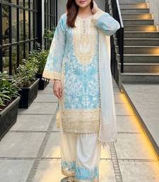 Sky blue heavy diamond georgette party wear embroidery suit set