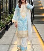 Sky blue heavy diamond georgette party wear embroidery suit set