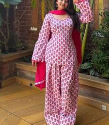 Pink heavy pure cameric cotton party wear embroidery suit set