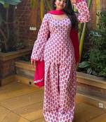 Pink heavy pure cameric cotton party wear embroidery suit set