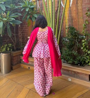 Pink heavy pure cameric cotton party wear embroidery suit set 3