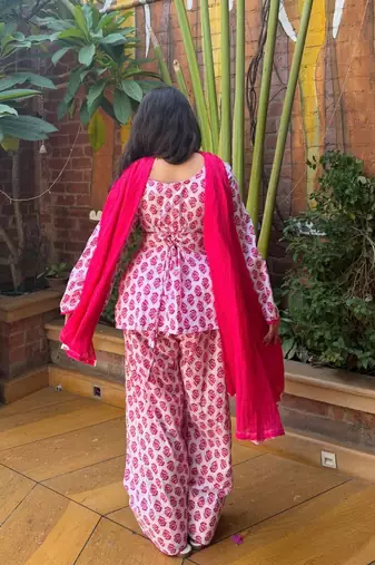 Pink heavy pure cameric cotton party wear embroidery suit set