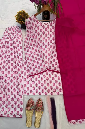 Pink heavy pure cameric cotton party wear embroidery suit set