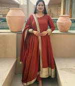 Brown heavy nc vichitra party wear embroidery anarkali suit set