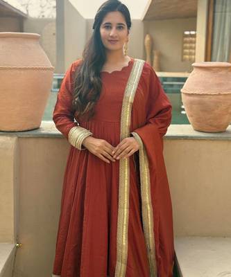 Brown heavy nc vichitra party wear embroidery anarkali suit set 2