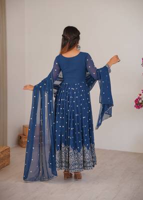 Navy blue georgette anarkali suit set with dupatta 2