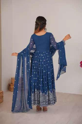 Navy blue georgette anarkali suit set with dupatta