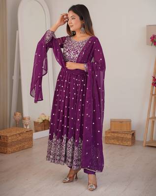 Purple georgette anarkali suit set with dupatta 1
