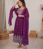 Purple georgette anarkali suit set with dupatta