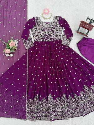 Purple georgette anarkali suit set with dupatta 2