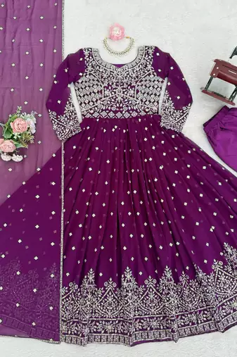 Purple georgette anarkali suit set with dupatta