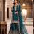 Teal blue fendy silk blend sequin embroidered suit set with dupatta