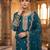 Teal blue fendy silk blend sequin embroidered suit set with dupatta