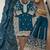 Teal blue fendy silk blend sequin embroidered suit set with dupatta
