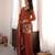 Orange crunchy silk blend embroidered kurta set with bell bottom & dupatta