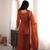 Orange crunchy silk blend embroidered kurta set with bell bottom & dupatta