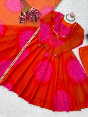 Orange digital print georgette anarkali suit set with dupatta 3