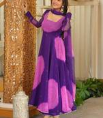 Purple digital print georgette anarkali suit set with dupatta