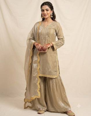 Gold fendy sequin kurta palazzo set with dupatta 1