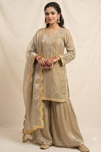 Gold fendy sequin kurta palazzo set with dupatta