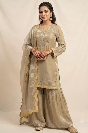 Gold fendy sequin kurta palazzo set with dupatta