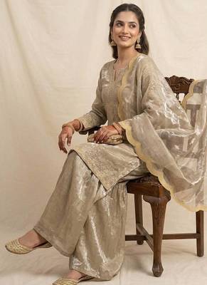 Gold fendy sequin kurta palazzo set with dupatta 2