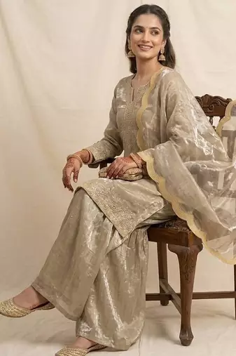 Gold fendy sequin kurta palazzo set with dupatta