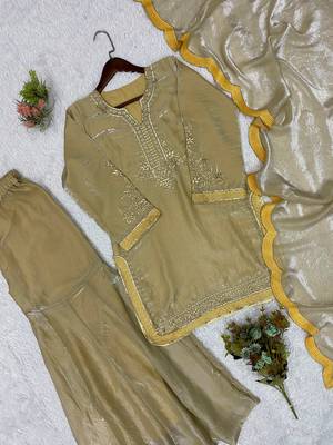 Gold fendy sequin kurta palazzo set with dupatta 3