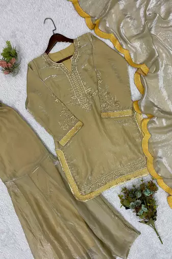 Gold fendy sequin kurta palazzo set with dupatta