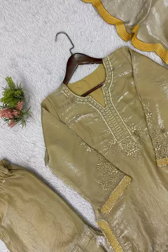 Gold fendy sequin kurta palazzo set with dupatta