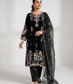 Black glass roman kurta pant set with organza dupatta
