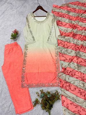 Coral crepe silk blend mirror kurta pant set with dupatta 2