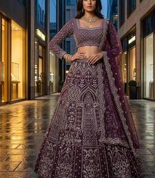 plum color Embroidery Sequins Work Net Lehenga Choli set