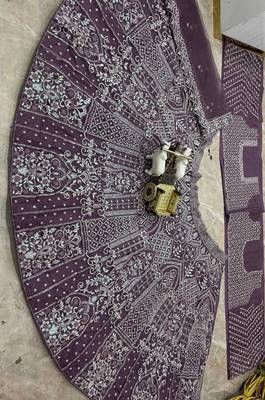 plum color Embroidery Sequins Work Net Lehenga Choli set 3