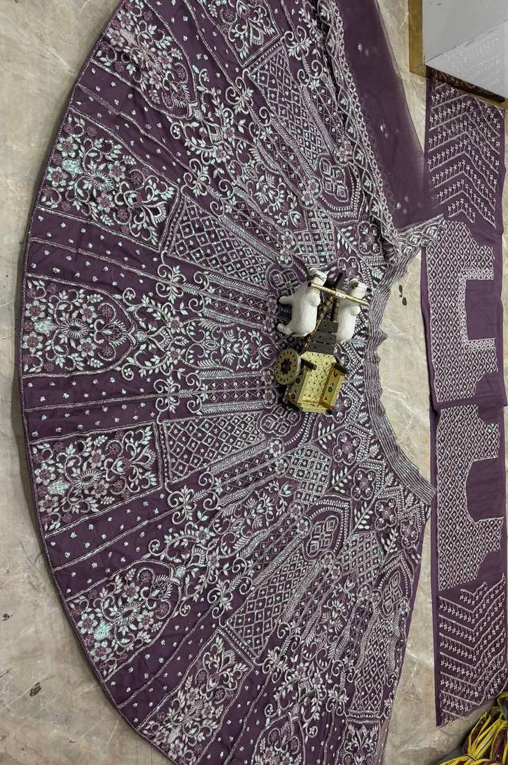 plum color Embroidery Sequins Work Net Lehenga Choli set