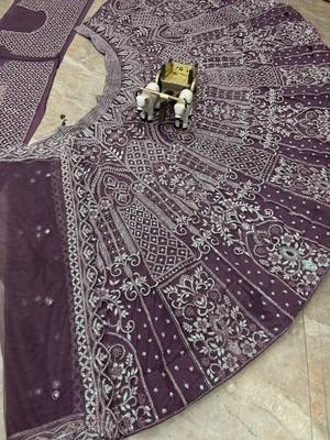 plum color Embroidery Sequins Work Net Lehenga Choli set 4