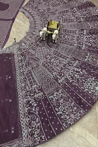 plum color Embroidery Sequins Work Net Lehenga Choli set