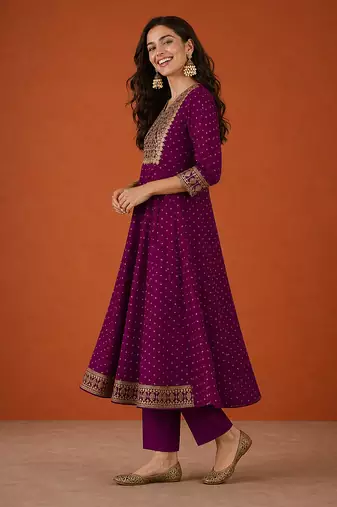 Women's Gorgeous Embroidery Work Vichitra Silk Fabric Flared Kurta Pant and Dupatta Set