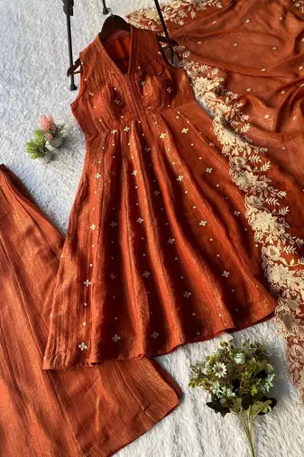 Orange crunchy kurta sharara set with dupatta