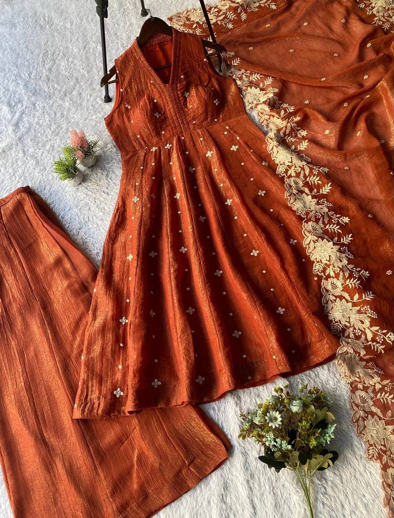 Orange crunchy kurta sharara set with dupatta