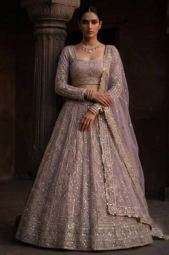 Onion Pink color Coding Sequins Work Net Lehenga Choli set 