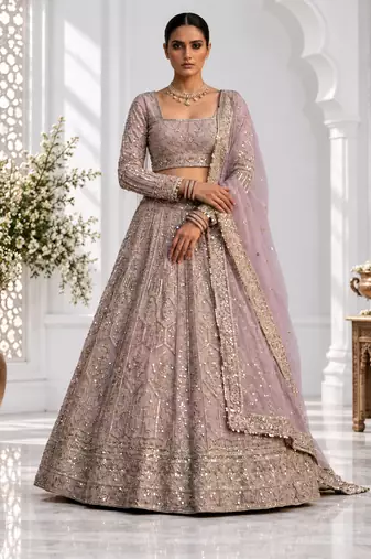 Onion Pink color Coding Sequins Work Net Lehenga Choli set 