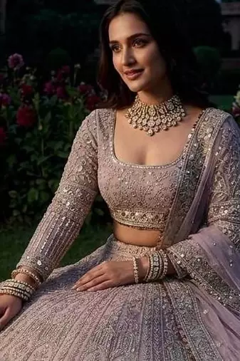 Onion Pink color Coding Sequins Work Net Lehenga Choli set 