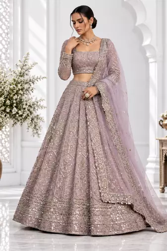 Onion Pink color Coding Sequins Work Net Lehenga Choli set 