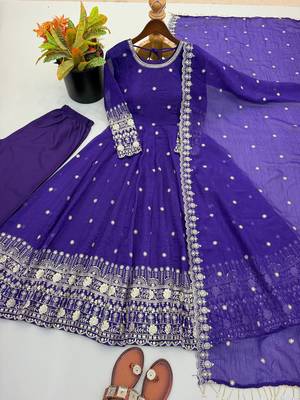 Dark blue heavily embroidered anarkali suit set 2