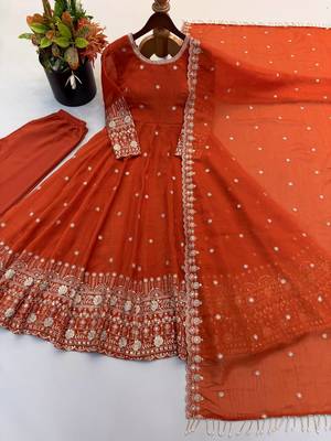 Orange heavily embroidered anarkali suit set 2