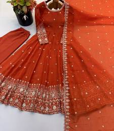 Orange heavily embroidered anarkali suit set
