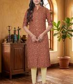 Maroon cotton blend geometric printed kurta for women
