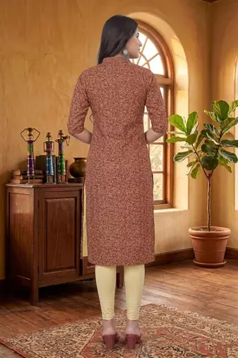 Maroon cotton blend geometric printed kurta for women