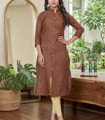 Maroon cotton blend geometric printed kurta for women